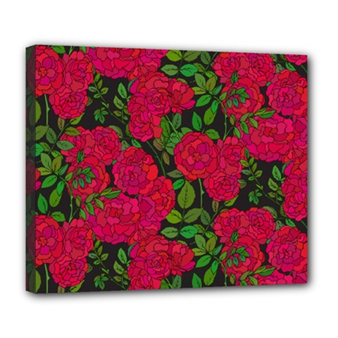 Seamless Pattern With Colorful Bush Roses Deluxe Canvas 24  X 20  (stretched)