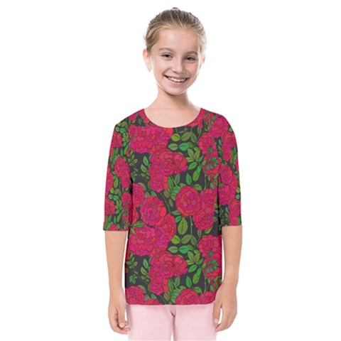 Seamless Pattern With Colorful Bush Roses Kids  Quarter Sleeve Raglan Tee by BangZart