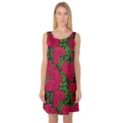 Seamless Pattern With Colorful Bush Roses Sleeveless Satin Nightdress by BangZart