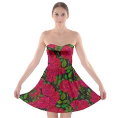 Seamless Pattern With Colorful Bush Roses Strapless Bra Top Dress by BangZart