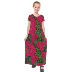 Seamless Pattern With Colorful Bush Roses Kids  Short Sleeve Maxi Dress by BangZart