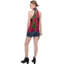 Seamless pattern with colorful bush roses Halter Asymmetric Satin Top View2