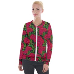 Seamless Pattern With Colorful Bush Roses Velour Zip Up Jacket by BangZart