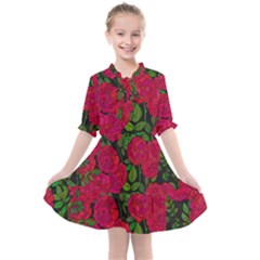 Seamless Pattern With Colorful Bush Roses Kids  All Frills Chiffon Dress by BangZart