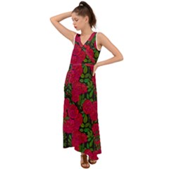 Seamless Pattern With Colorful Bush Roses V-neck Chiffon Maxi Dress by BangZart