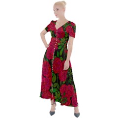 Seamless Pattern With Colorful Bush Roses Button Up Short Sleeve Maxi Dress by BangZart