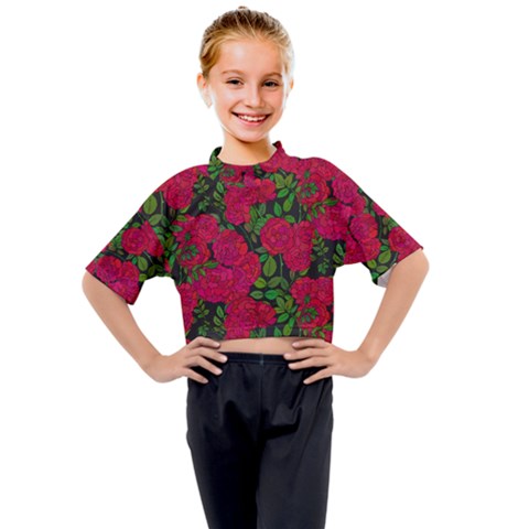 Seamless Pattern With Colorful Bush Roses Kids Mock Neck Tee by BangZart