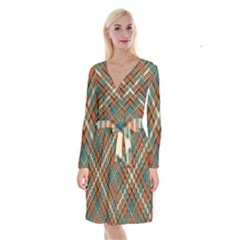 Tartan Scotland Seamless Plaid Pattern Vector Retro Background Fabric Vintage Check Color Square Long Sleeve Velvet Front Wrap Dress