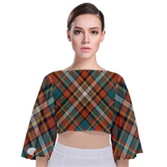 Tartan Scotland Seamless Plaid Pattern Vector Retro Background Fabric Vintage Check Color Square Tie Back Butterfly Sleeve Chiffon Top