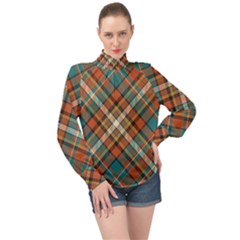 Tartan Scotland Seamless Plaid Pattern Vector Retro Background Fabric Vintage Check Color Square High Neck Long Sleeve Chiffon Top