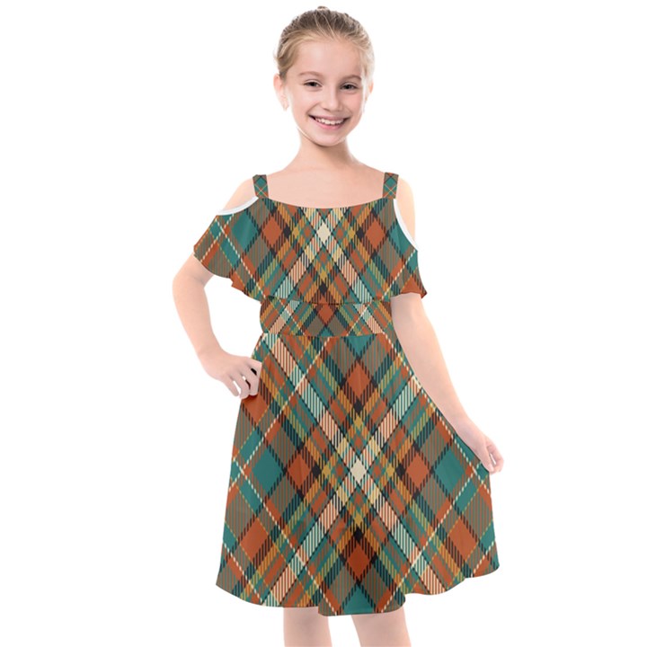 Tartan scotland seamless plaid pattern vector retro background fabric vintage check color square Kids  Cut Out Shoulders Chiffon Dress