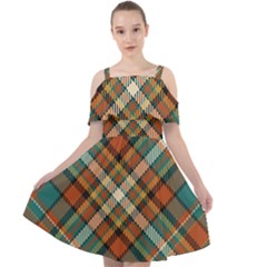 Tartan Scotland Seamless Plaid Pattern Vector Retro Background Fabric Vintage Check Color Square Cut Out Shoulders Chiffon Dress