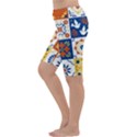 Mexican talavera pattern ceramic tiles with flower leaves bird ornaments traditional majolica style Cropped Leggings  View2