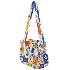 Mexican Talavera Pattern Ceramic Tiles With Flower Leaves Bird Ornaments Traditional Majolica Style Rope Handles Shoulder Strap Bag by BangZart