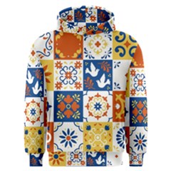 Mexican Talavera Pattern Ceramic Tiles With Flower Leaves Bird Ornaments Traditional Majolica Style Men s Overhead Hoodie