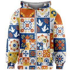 Mexican Talavera Pattern Ceramic Tiles With Flower Leaves Bird Ornaments Traditional Majolica Style Kids  Zipper Hoodie Without Drawstring by BangZart