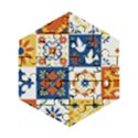 Mexican talavera pattern ceramic tiles with flower leaves bird ornaments traditional majolica style Wooden Puzzle Hexagon View1