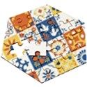 Mexican talavera pattern ceramic tiles with flower leaves bird ornaments traditional majolica style Wooden Puzzle Hexagon View3