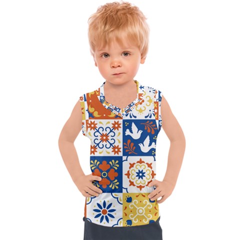 Mexican Talavera Pattern Ceramic Tiles With Flower Leaves Bird Ornaments Traditional Majolica Style Kids  Sport Tank Top by BangZart