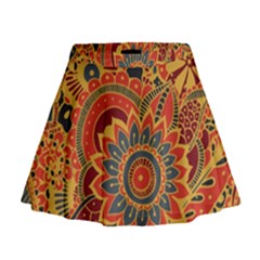 Bright Seamless Pattern With Paisley Elements Hand Drawn Wallpaper With Floral Traditional Mini Flare Skirt