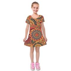 Bright Seamless Pattern With Paisley Elements Hand Drawn Wallpaper With Floral Traditional Kids  Short Sleeve Velvet Dress