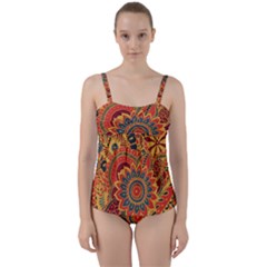 Bright Seamless Pattern With Paisley Elements Hand Drawn Wallpaper With Floral Traditional Twist Front Tankini Set by BangZart