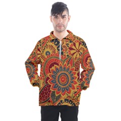 Bright Seamless Pattern With Paisley Elements Hand Drawn Wallpaper With Floral Traditional Men s Half Zip Pullover by BangZart