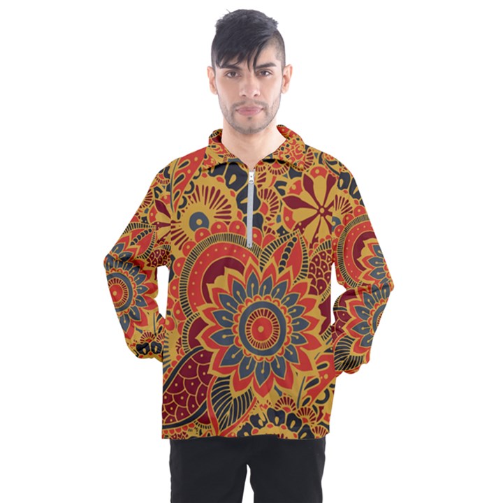 Bright seamless pattern with paisley elements hand drawn wallpaper with floral traditional Men s Half Zip Pullover