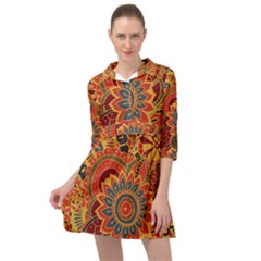 Bright Seamless Pattern With Paisley Elements Hand Drawn Wallpaper With Floral Traditional Mini Skater Shirt Dress by BangZart