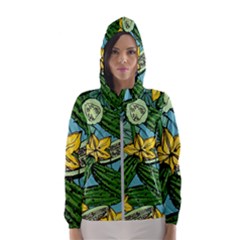 Seamless Pattern With Cucumber Slice Flower Colorful Hand Drawn Background With Vegetables Wallpaper Women s Hooded Windbreaker by BangZart