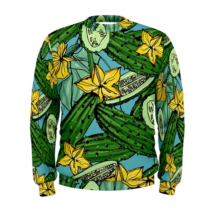 Seamless pattern with cucumber slice flower colorful hand drawn background with vegetables wallpaper Men s Sweatshirt