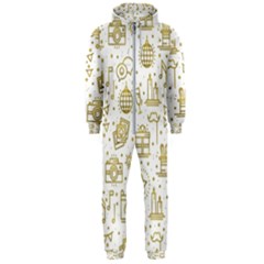 Birthday Party Seamless Pattern Gold Party Decor Elements Birthday Cake Gift Confetti Festive Event  Hooded Jumpsuit (men) 