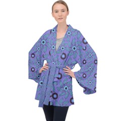 Floral Seamless Pattern Long Sleeve Velvet Kimono 