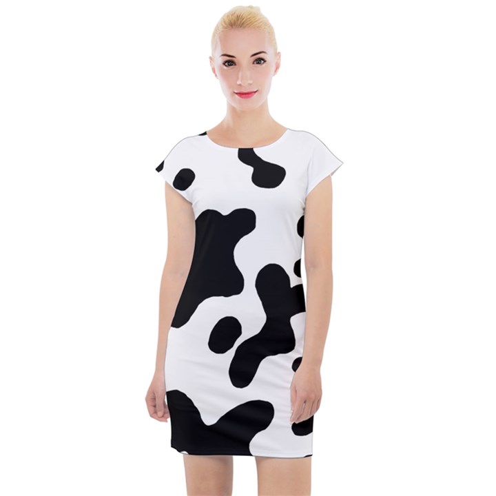 Cow Pattern Cap Sleeve Bodycon Dress