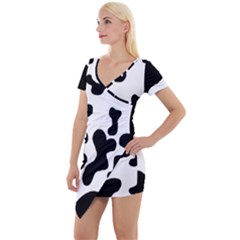 Cow Pattern Short Sleeve Asymmetric Mini Dress