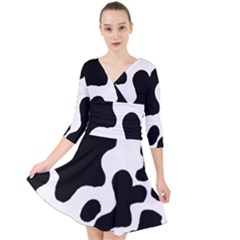 Cow Pattern Quarter Sleeve Front Wrap Dress