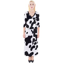 Cow Pattern Quarter Sleeve Wrap Maxi Dress