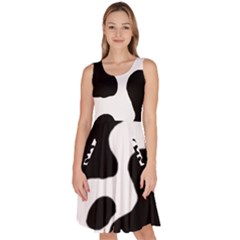 Cow Pattern Knee Length Skater Dress With Pockets