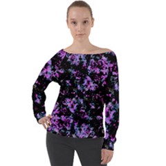 Abstract Intricate Texture Print Off Shoulder Long Sleeve Velour Top