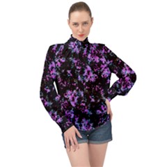 Abstract Intricate Texture Print High Neck Long Sleeve Chiffon Top