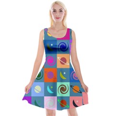 Space pattern Multicolour Reversible Velvet Sleeveless Dress