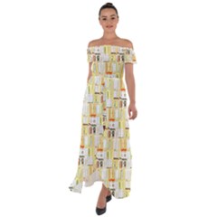 Abstract pattern Off Shoulder Open Front Chiffon Dress