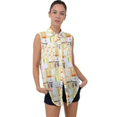 Abstract pattern Sleeveless Chiffon Button Shirt