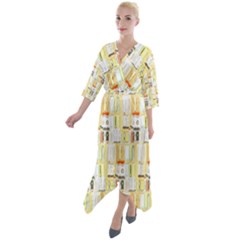 Abstract pattern Quarter Sleeve Wrap Front Maxi Dress