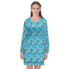 Clown Ghost Pattern Blue Long Sleeve Chiffon Shift Dress 