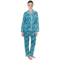 Clown Ghost Pattern Blue Satin Long Sleeve Pyjamas Set