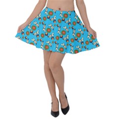 Clown Ghost Pattern Blue Velvet Skater Skirt by snowwhitegirl