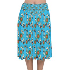 Clown Ghost Pattern Blue Velvet Flared Midi Skirt by snowwhitegirl