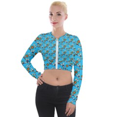 Clown Ghost Pattern Blue Long Sleeve Cropped Velvet Jacket by snowwhitegirl