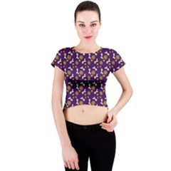 Clown Ghost Pattern Purple Crew Neck Crop Top by snowwhitegirl